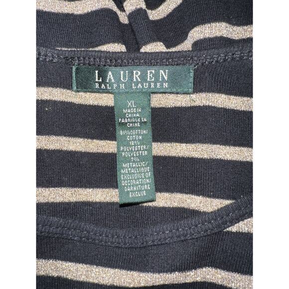 Lauren Ralph Lauren Top Womens Sz XL Black Gold Metallic Sparkle Stripe LS Shirt - Picture 8 of 9
